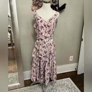 April Cornell Pink Floral Sleeveless Wrap Midi Dress